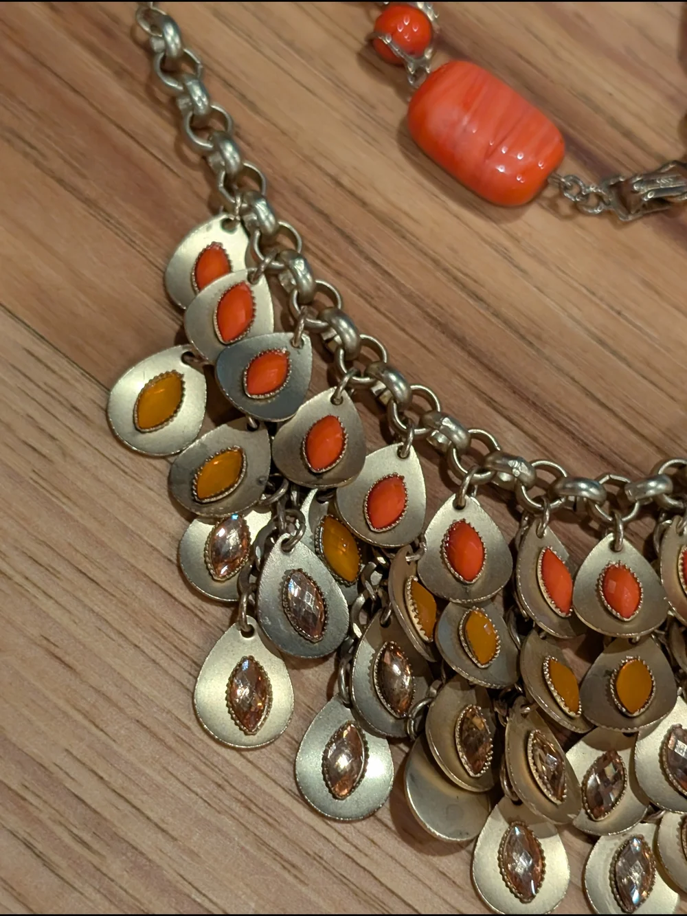 Coral Orange Beaded Art Glass  Necklace and Bracelet Set